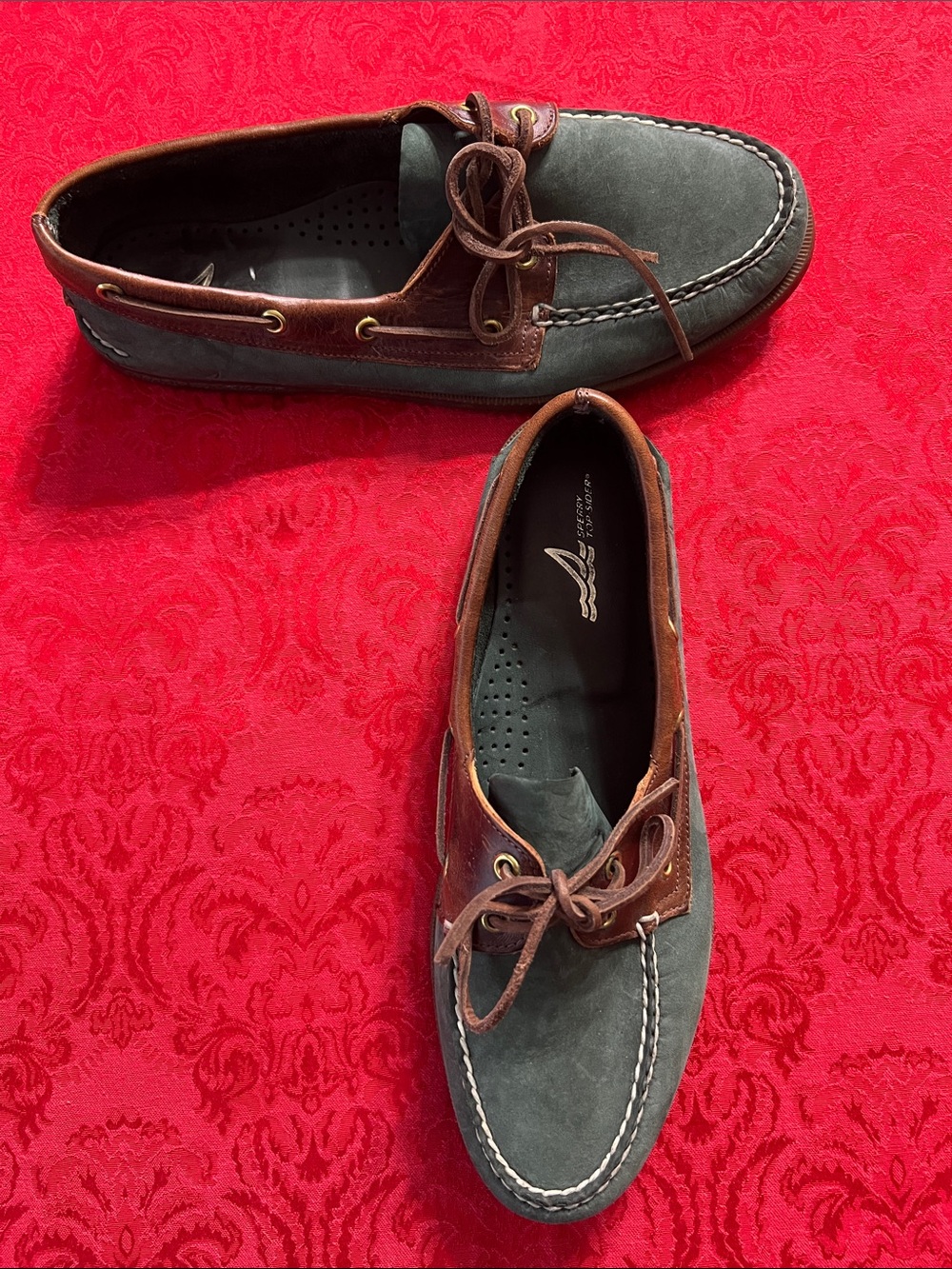 Sperry Top-Sider Men’s Size 9 Green Suede Brown Leather Boat Shoes